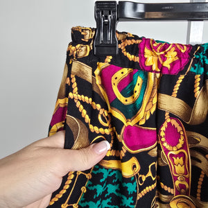Vintage Pink & Teal Chain Print Midi Skirt Size S/M