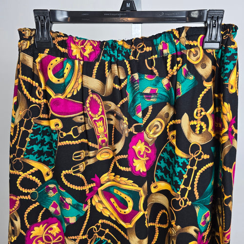 Vintage Pink & Teal Chain Print Midi Skirt Size S/M