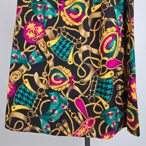 Vintage Pink & Teal Chain Print Midi Skirt Size S/M