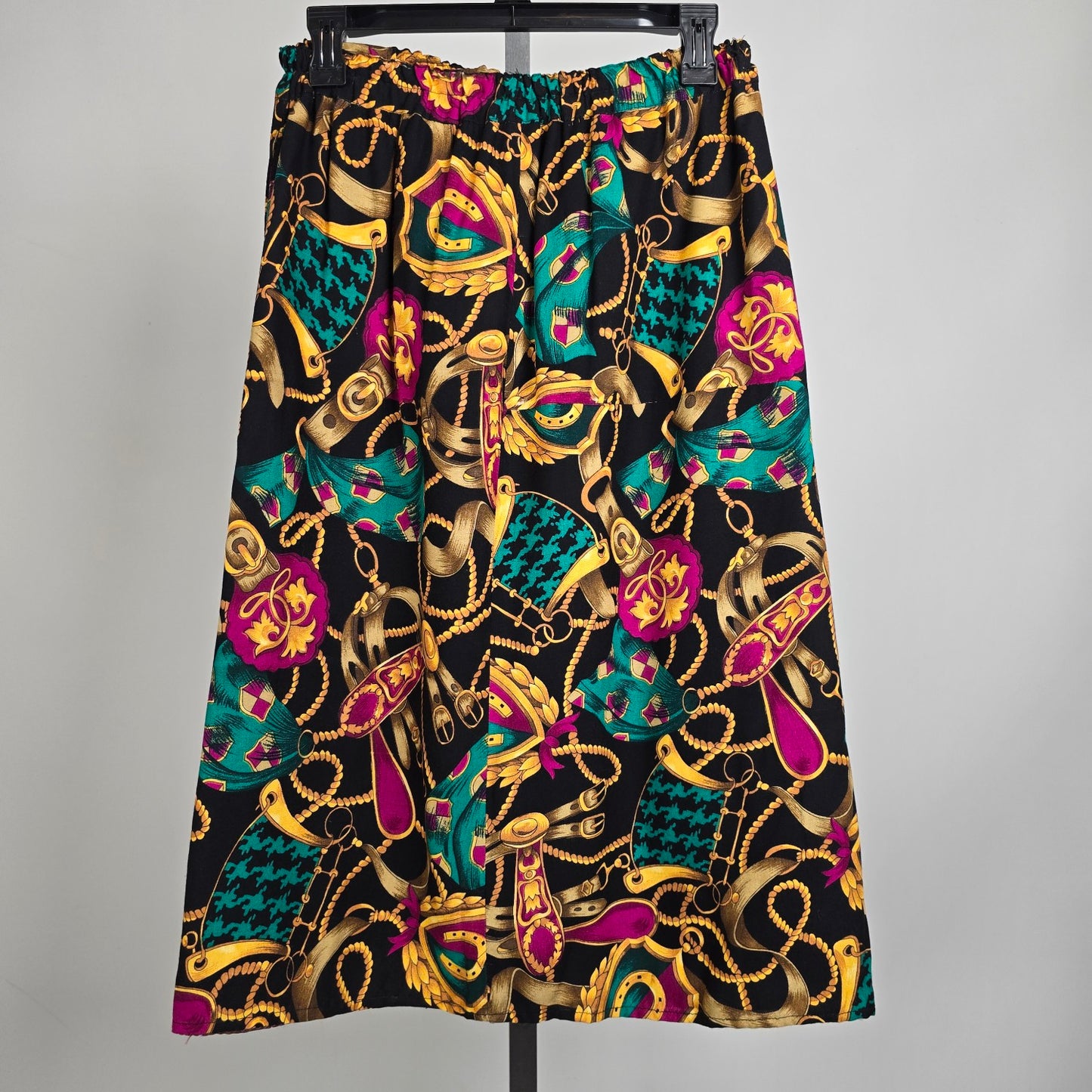 Vintage Pink & Teal Chain Print Midi Skirt Size S/M