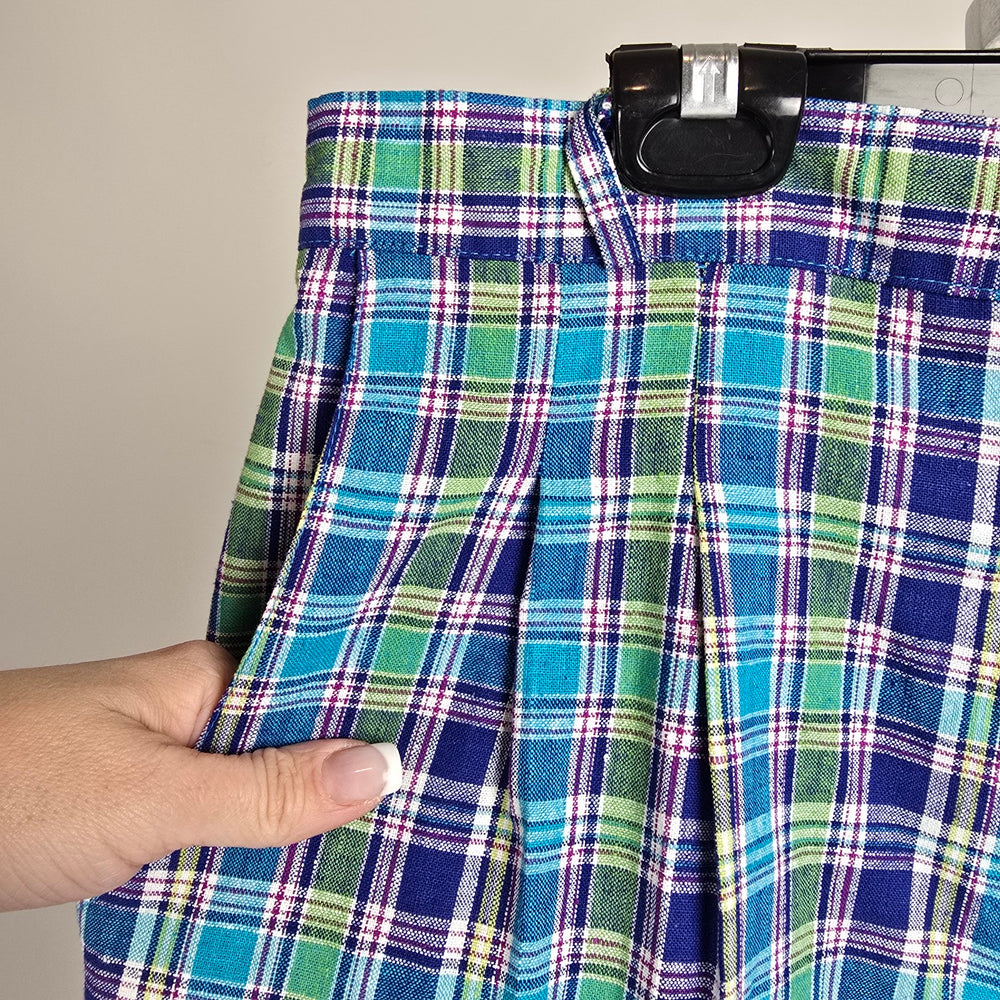 Vintage Cleo Petites Blue Plaid High Waisted Bahama Shorts Size M