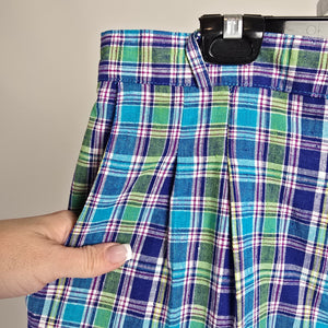 Vintage Cleo Petites Blue Plaid High Waisted Bahama Shorts Size M