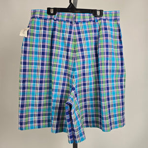 Vintage Cleo Petites Blue Plaid High Waisted Bahama Shorts Size M