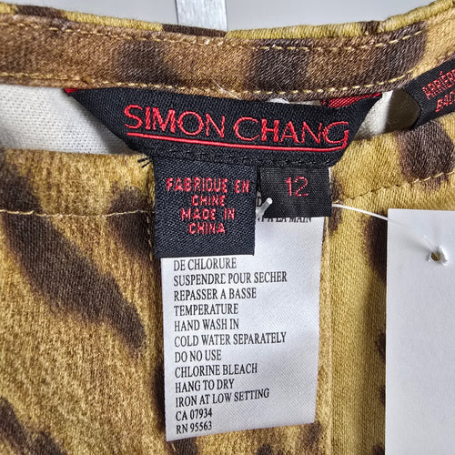 Simon Chang Animal Print Cotton Wide Leg Pants Size 12