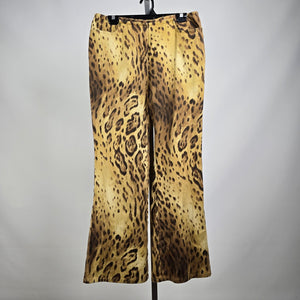 Simon Chang Animal Print Cotton Wide Leg Pants Size 12