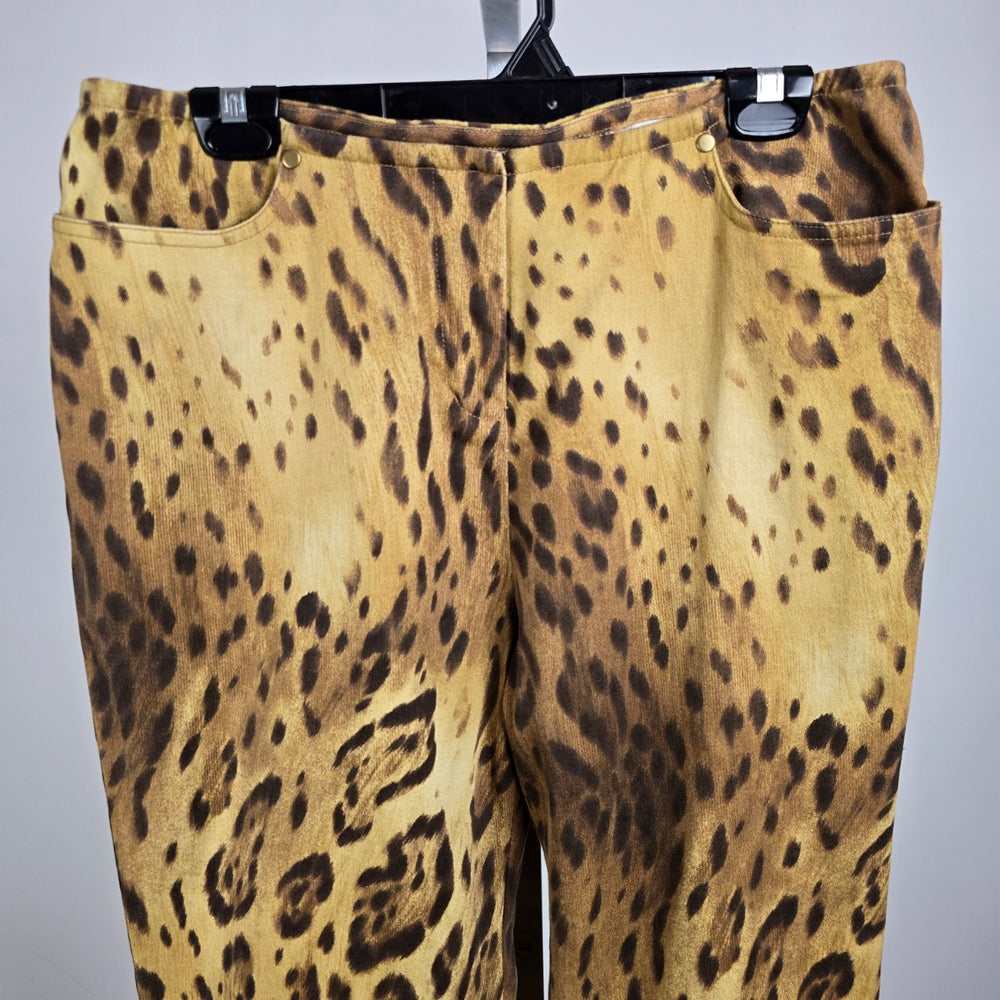 Simon Chang Animal Print Cotton Wide Leg Pants Size 12