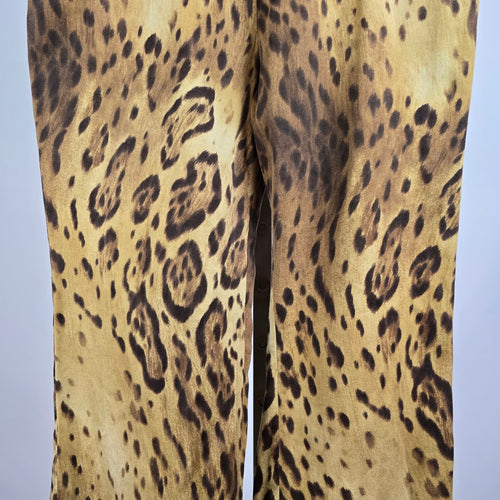 Simon Chang Animal Print Cotton Wide Leg Pants Size 12
