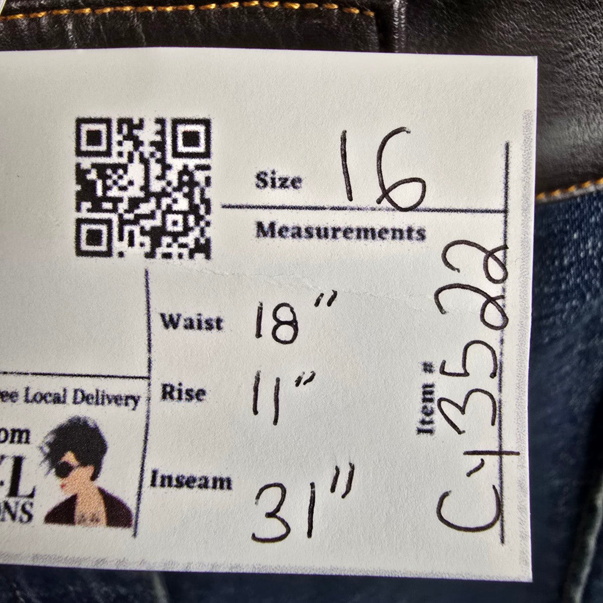 Vintage Modern Woman Wide Leg Vegan Leather Trim Denim Jeans Size 16