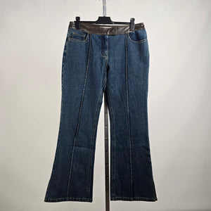 Vintage Modern Woman Wide Leg Vegan Leather Trim Denim Jeans Size 16