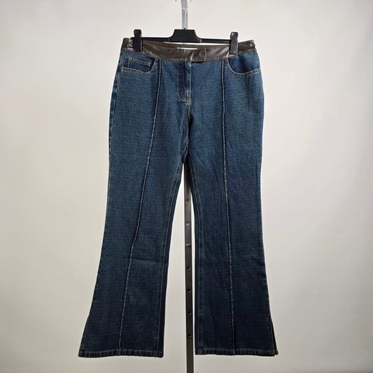 Vintage Modern Woman Wide Leg Vegan Leather Trim Denim Jeans Size 16