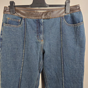 Vintage Modern Woman Wide Leg Vegan Leather Trim Denim Jeans Size 16