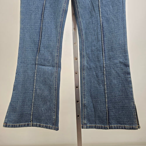 Vintage Modern Woman Wide Leg Vegan Leather Trim Denim Jeans Size 16