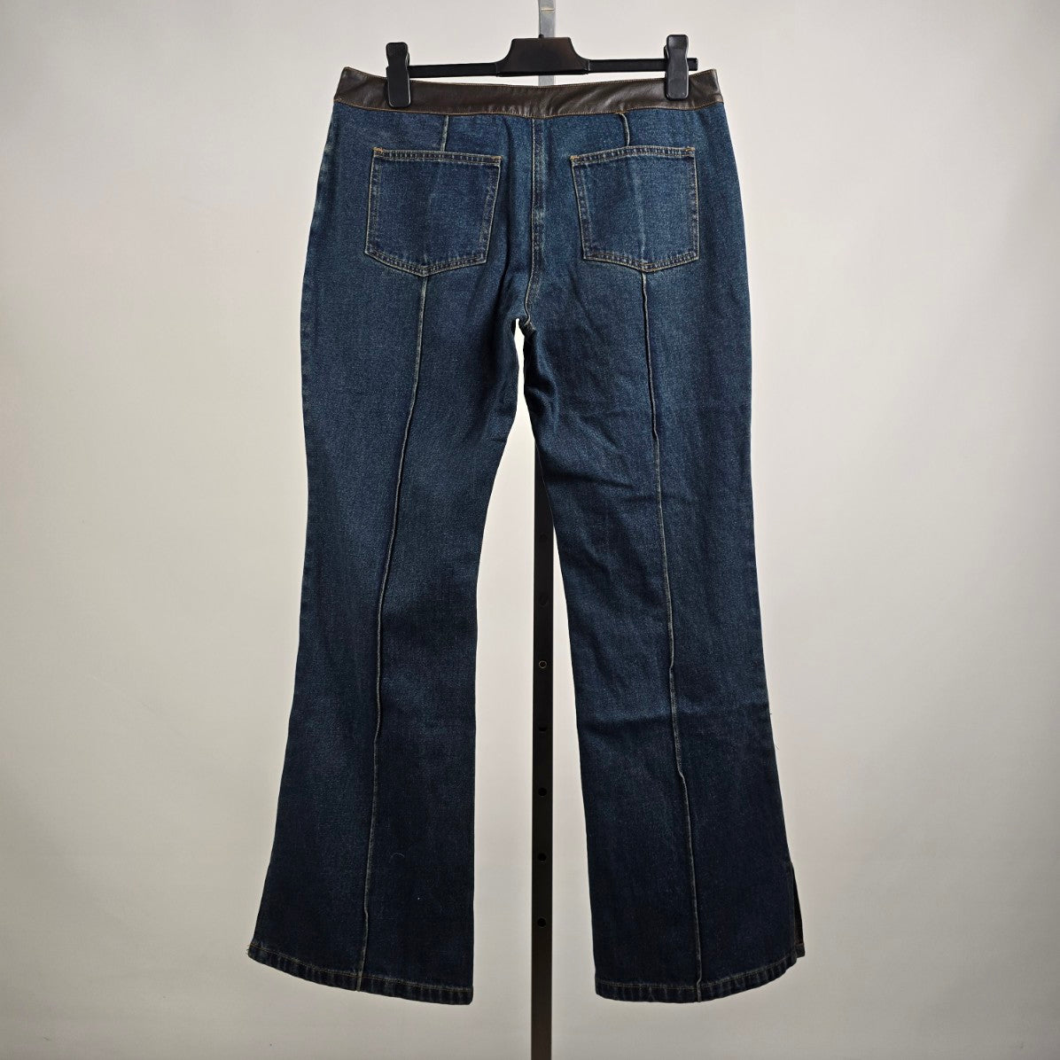 Vintage Modern Woman Wide Leg Vegan Leather Trim Denim Jeans Size 16