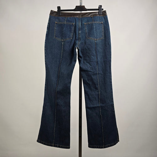 Vintage Modern Woman Wide Leg Vegan Leather Trim Denim Jeans Size 16