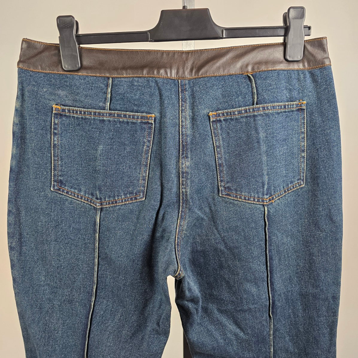 Vintage Modern Woman Wide Leg Vegan Leather Trim Denim Jeans Size 16