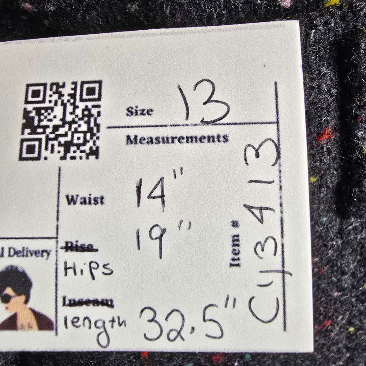 Vintage Black Wool Tweed Button Up Midi Skirk Size 13