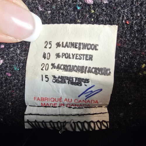 Vintage Black Wool Tweed Button Up Midi Skirk Size 13