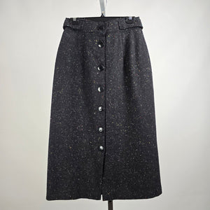 Vintage Black Wool Tweed Button Up Midi Skirk Size 13