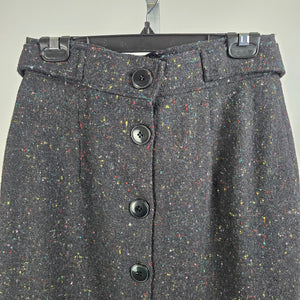 Vintage Black Wool Tweed Button Up Midi Skirk Size 13