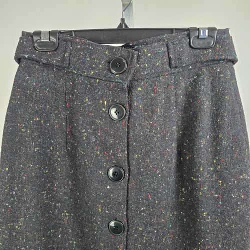 Vintage Black Wool Tweed Button Up Midi Skirk Size 13