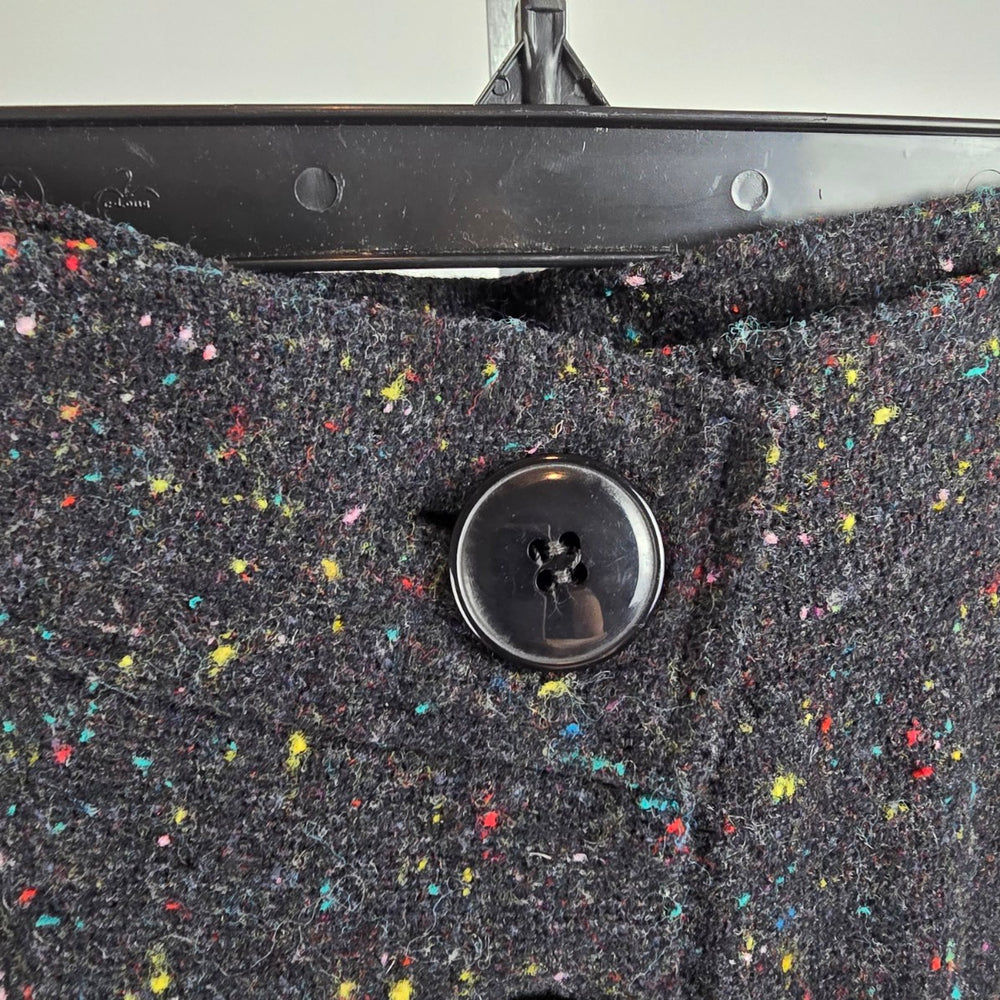 Vintage Black Wool Tweed Button Up Midi Skirk Size 13