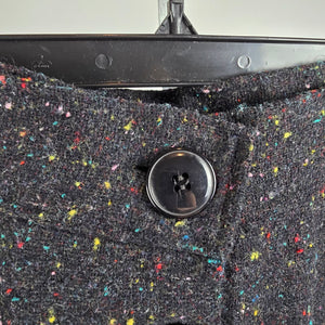 Vintage Black Wool Tweed Button Up Midi Skirk Size 13