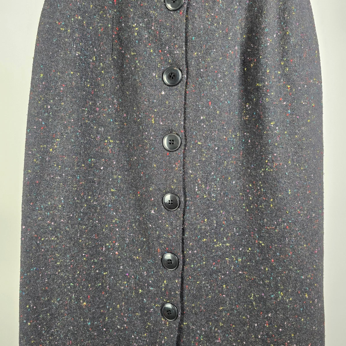 Vintage Black Wool Tweed Button Up Midi Skirk Size 13