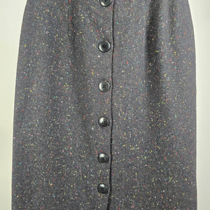 Vintage Black Wool Tweed Button Up Midi Skirk Size 13