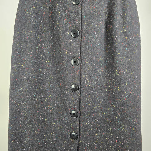 Vintage Black Wool Tweed Button Up Midi Skirk Size 13