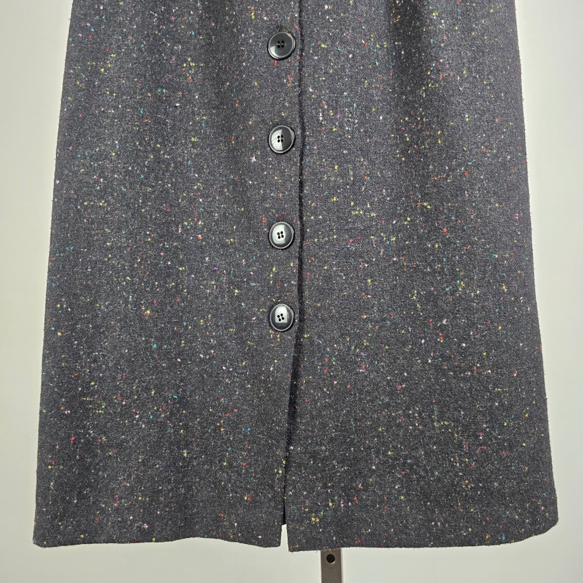 Vintage Black Wool Tweed Button Up Midi Skirk Size 13