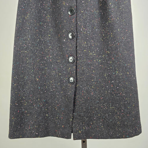 Vintage Black Wool Tweed Button Up Midi Skirk Size 13