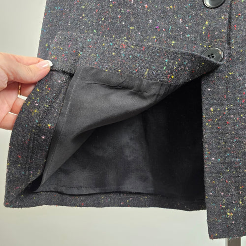 Vintage Black Wool Tweed Button Up Midi Skirk Size 13