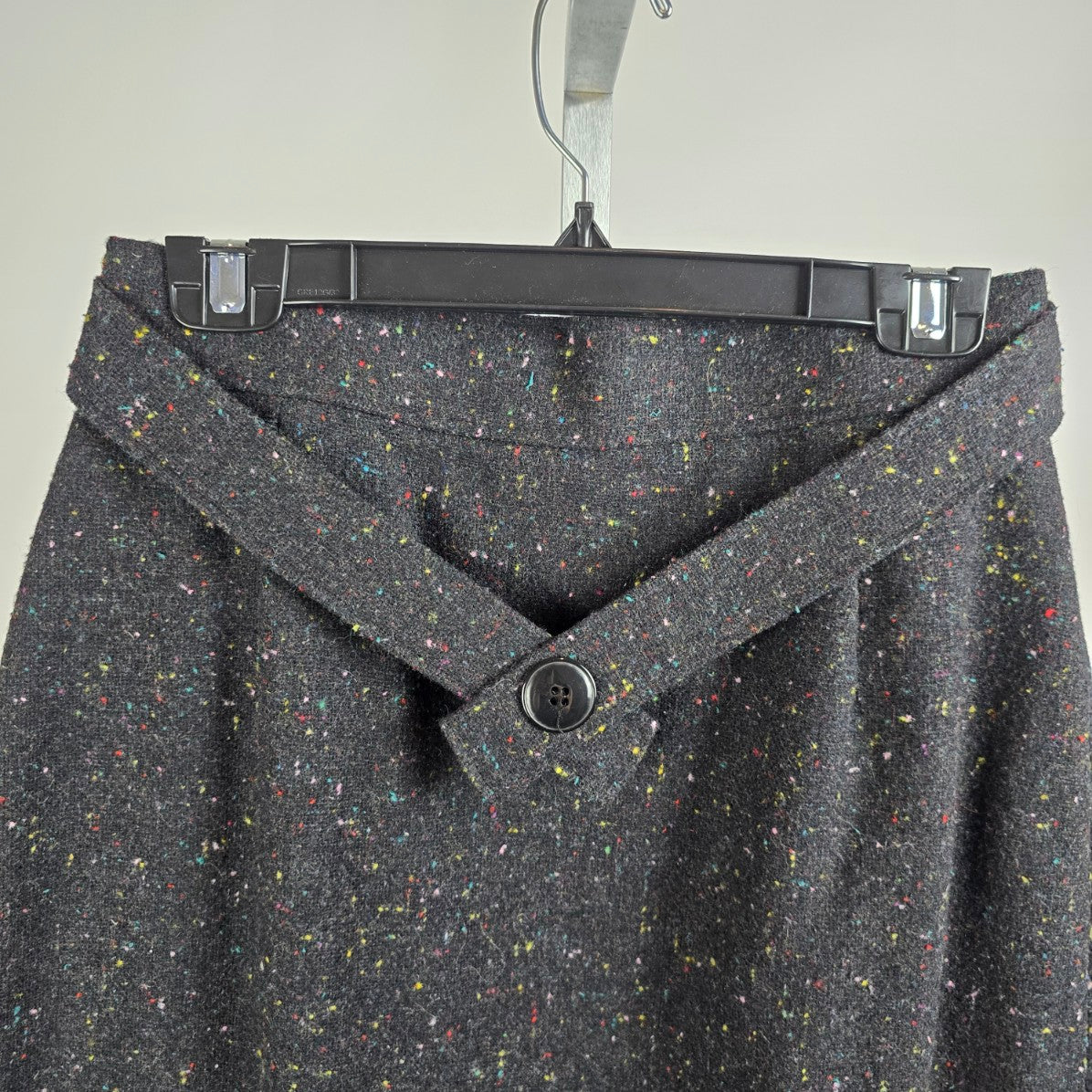 Vintage Black Wool Tweed Button Up Midi Skirk Size 13