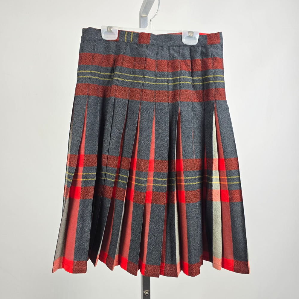 Vintage Grey & Red Wool Pleated Kilt Skirt Size S/M