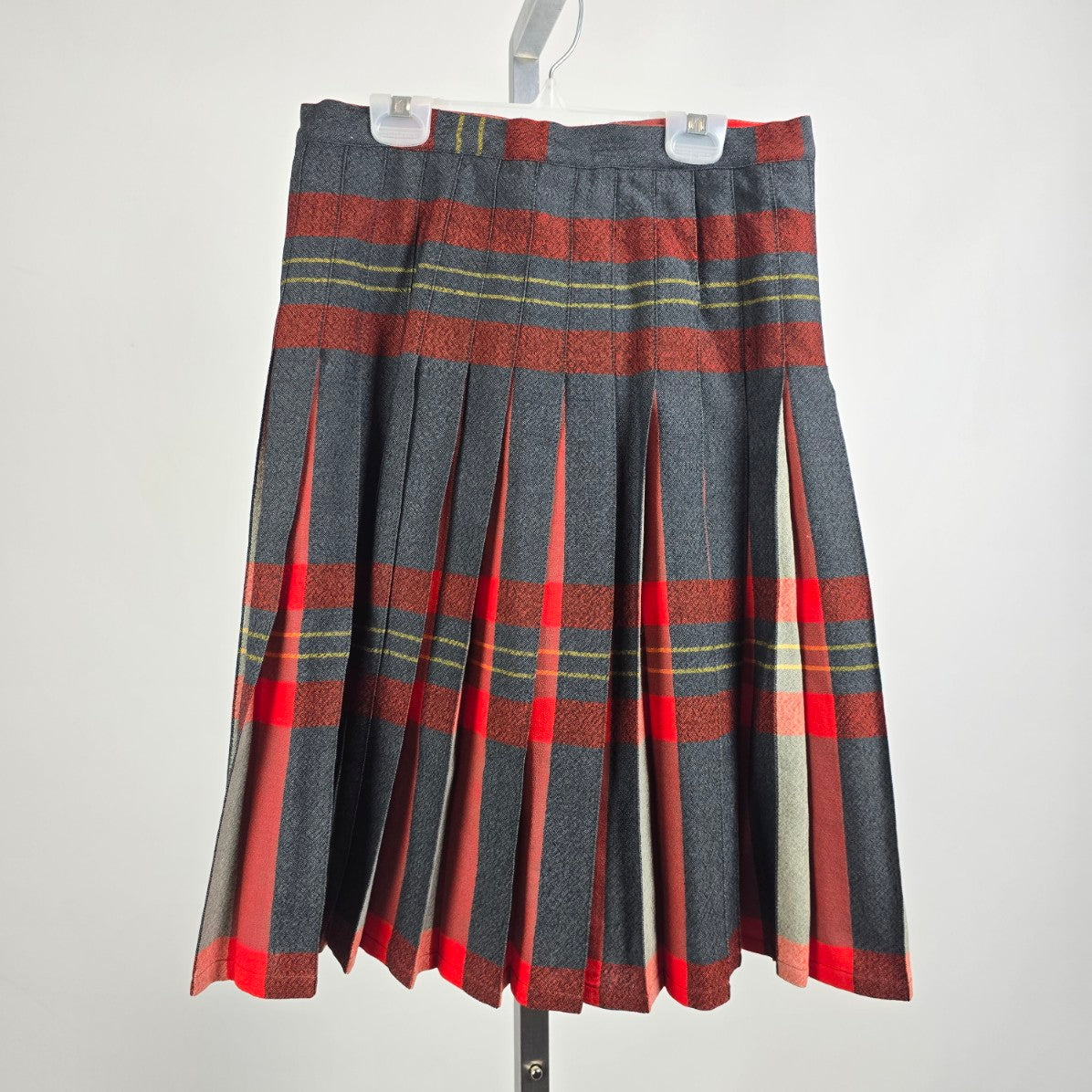 Vintage Grey & Red Wool Pleated Kilt Skirt Size S/M
