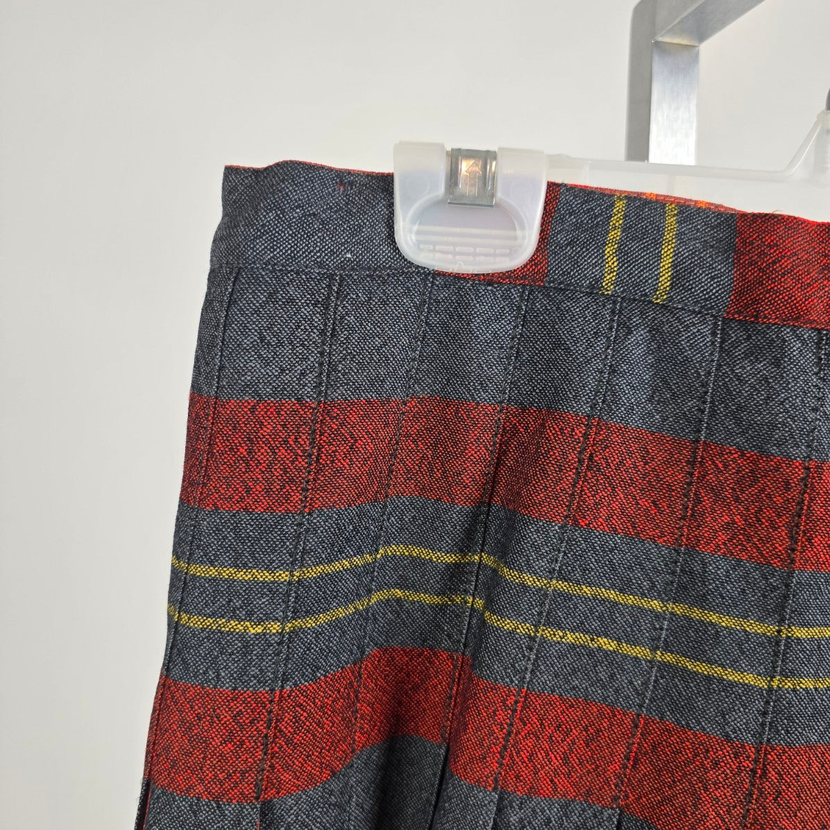 Vintage Grey & Red Wool Pleated Kilt Skirt Size S/M