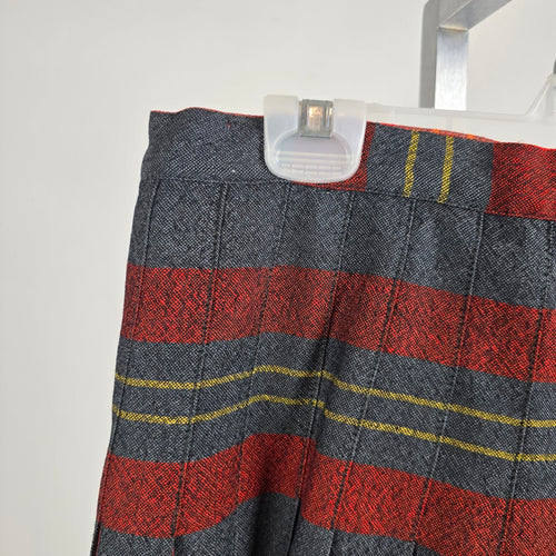 Vintage Grey & Red Wool Pleated Kilt Skirt Size S/M