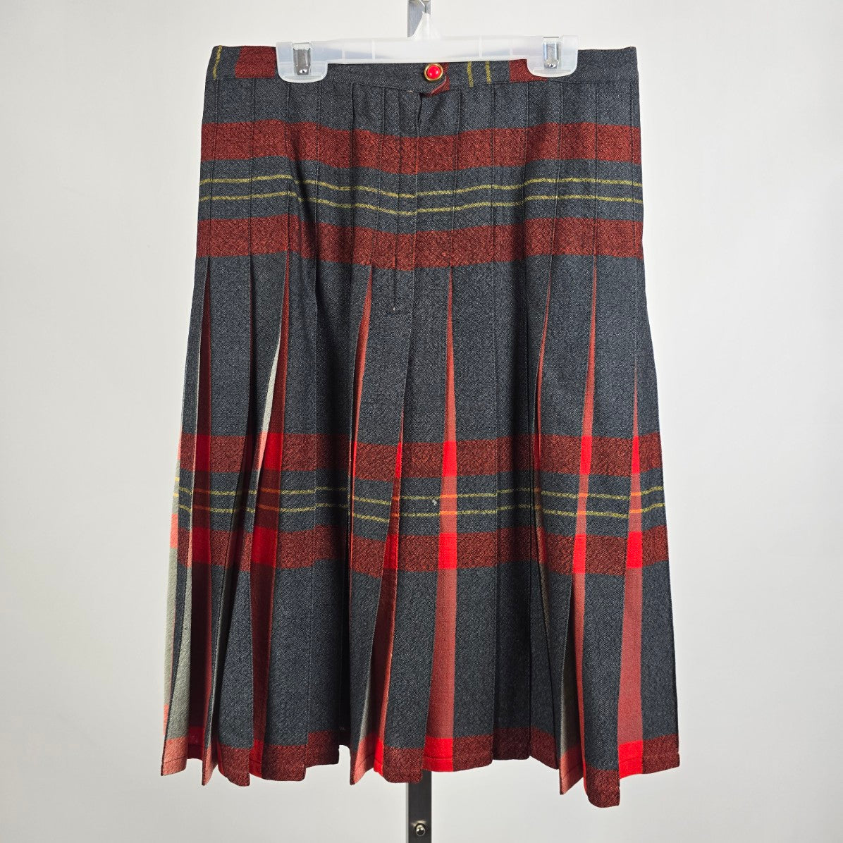 Vintage Grey & Red Wool Pleated Kilt Skirt Size S/M
