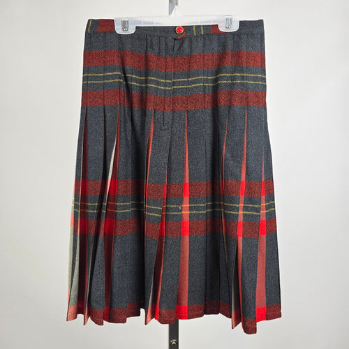 Vintage Grey & Red Wool Pleated Kilt Skirt Size S/M