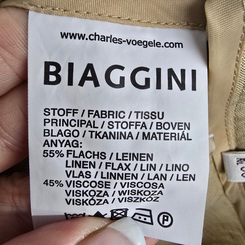 Biaggini Cream Linen Wide Leg Trouser Pants Size 6