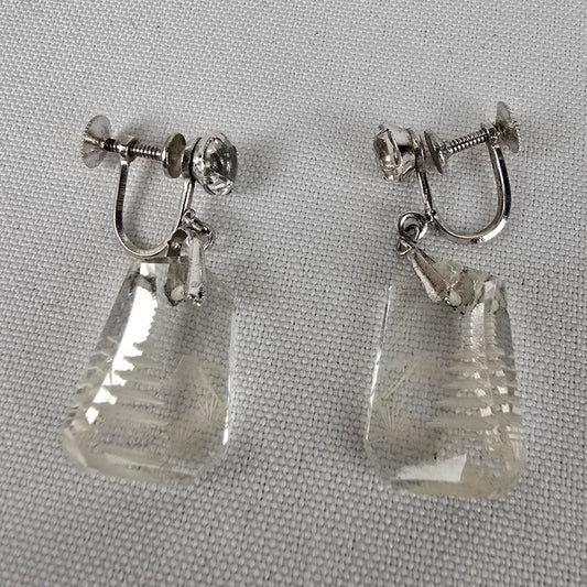 Vintage 925 Sterling Silver CZ Pagoda Crystal Screw Back Earrings