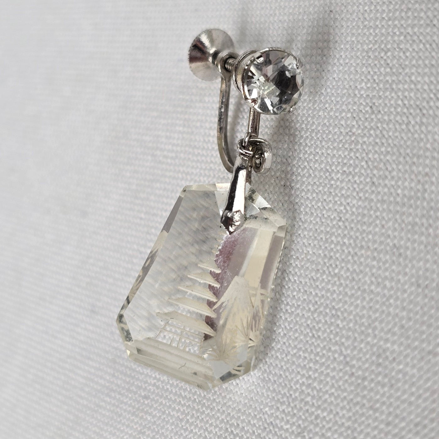 Vintage 925 Sterling Silver CZ Pagoda Crystal Screw Back Earrings