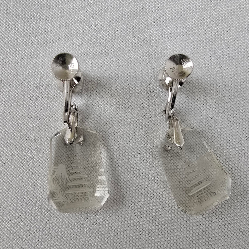 Vintage 925 Sterling Silver CZ Pagoda Crystal Screw Back Earrings