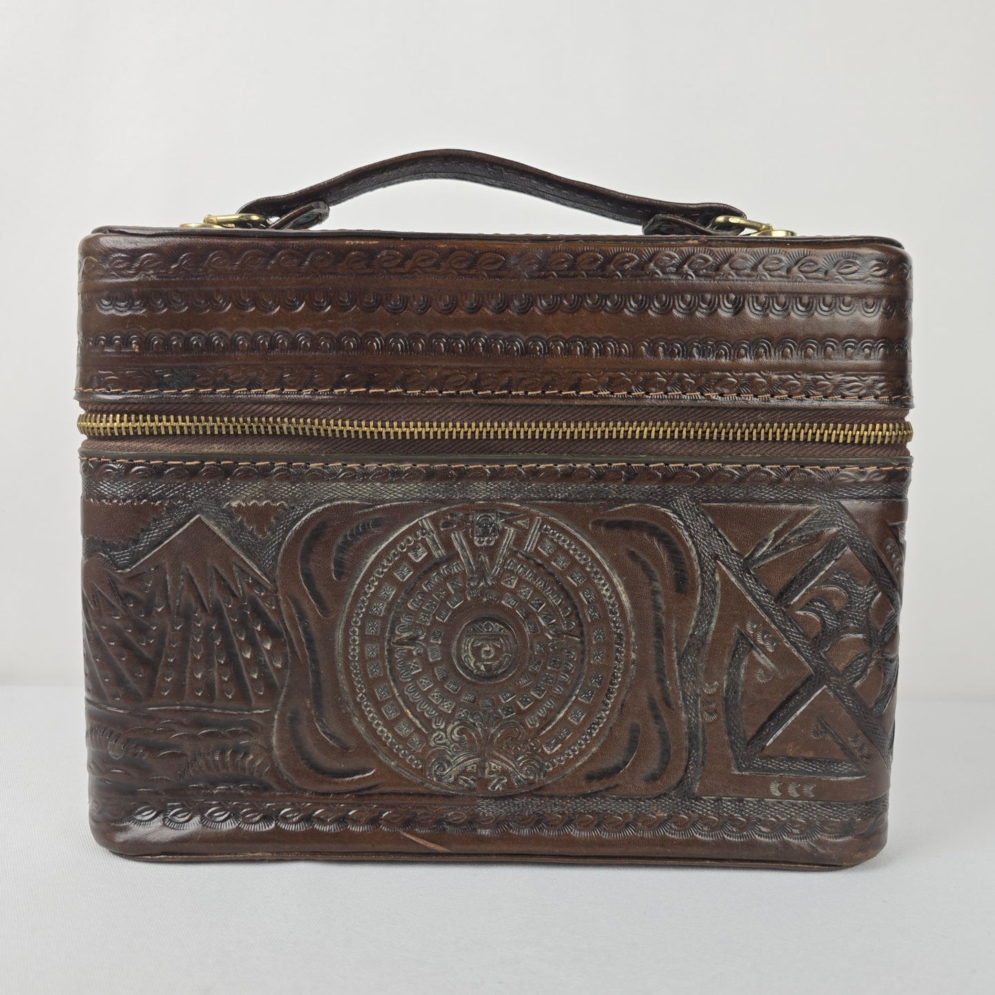 Vintage Handcrafted Embossed Leather Bar Travel Case Clutch Purse