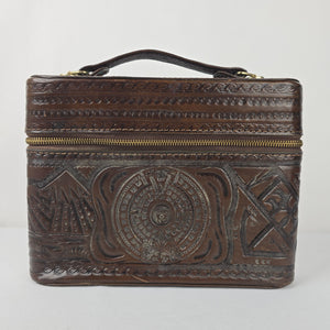 Vintage Handcrafted Embossed Leather Bar Travel Case Clutch Purse
