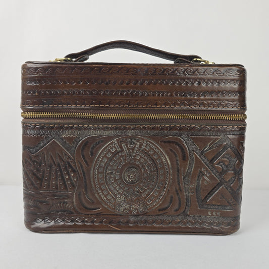 Vintage Handcrafted Embossed Leather Bar Travel Case Clutch Purse