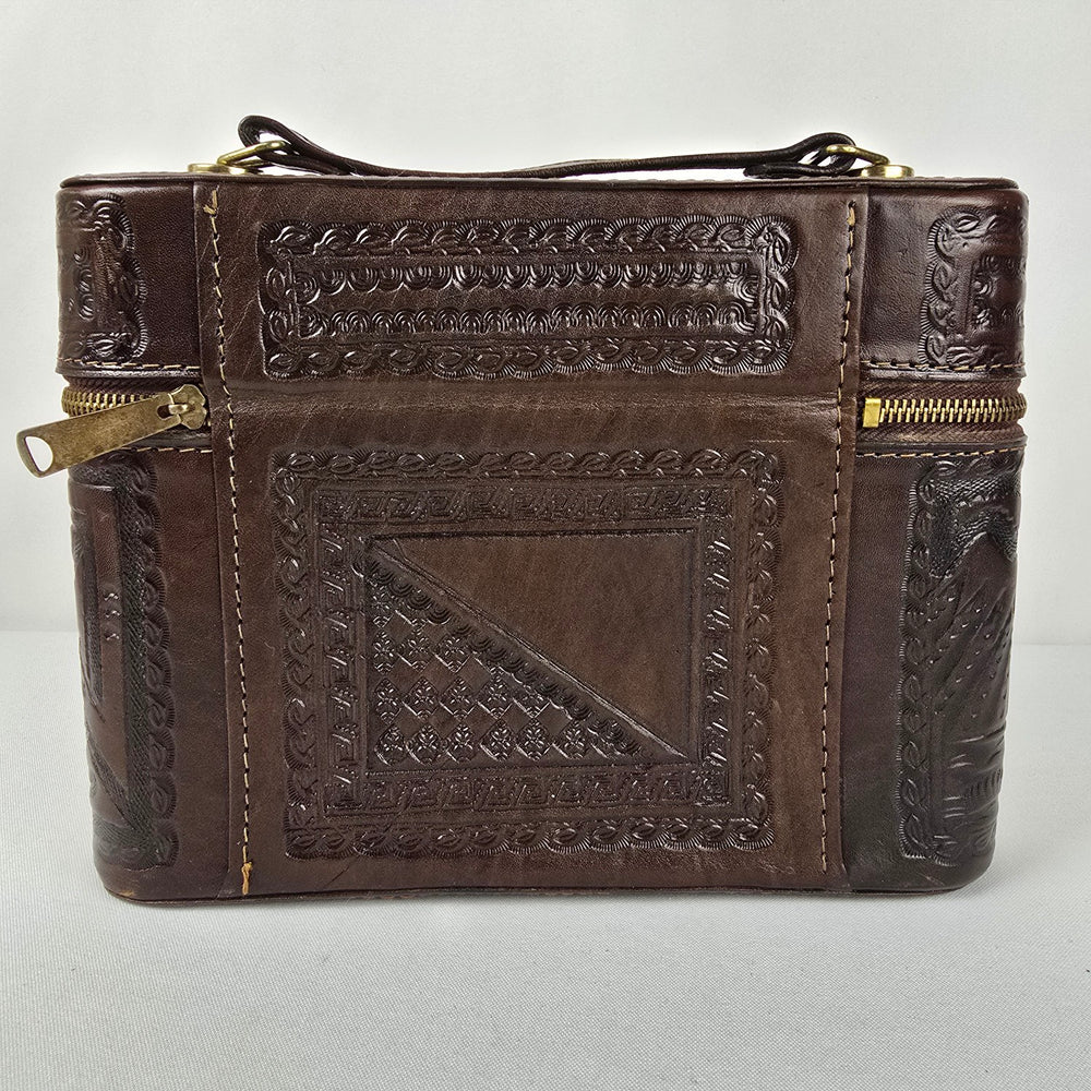 Vintage Handcrafted Embossed Leather Bar Travel Case Clutch Purse