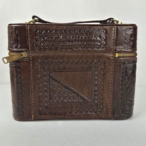 Vintage Handcrafted Embossed Leather Bar Travel Case Clutch Purse