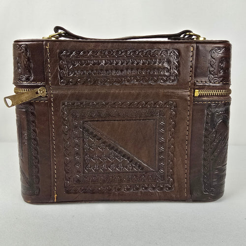 Vintage Handcrafted Embossed Leather Bar Travel Case Clutch Purse