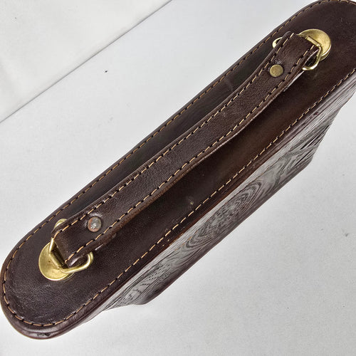 Vintage Handcrafted Embossed Leather Bar Travel Case Clutch Purse